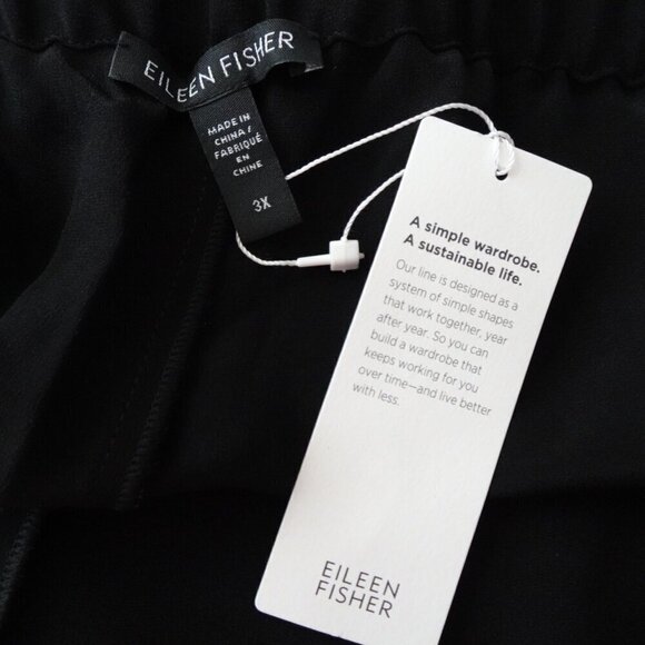 Eileen Fisher Silk Wide Leg Pants Women's Plus Size 3X Black Pleated Full Length - Picture 6 of 9